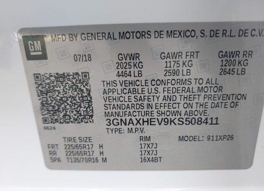 Photo 9 of 2019 Chevrolet Equinox LS (VIN 3GNAXHEV9KS508411)