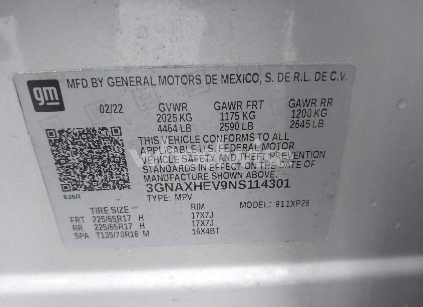 Photo 9 of 2022 Chevrolet Equinox FWD LS (VIN 3GNAXHEV9NS114301)