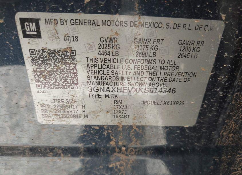 Photo 9 of 2019 Chevrolet Equinox LS (VIN 3GNAXHEVXKS514346)