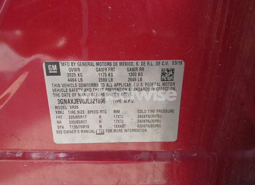 Photo 9 of 2018 Chevrolet Equinox LT (VIN 3GNAXJEV0JL321896)