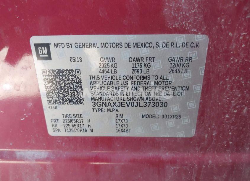 Photo 9 of 2018 Chevrolet Equinox LT (VIN 3GNAXJEV0JL373030)