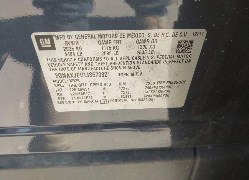 Photo 9 of 2018 Chevrolet Equinox LT (VIN 3GNAXJEV1JS579821)