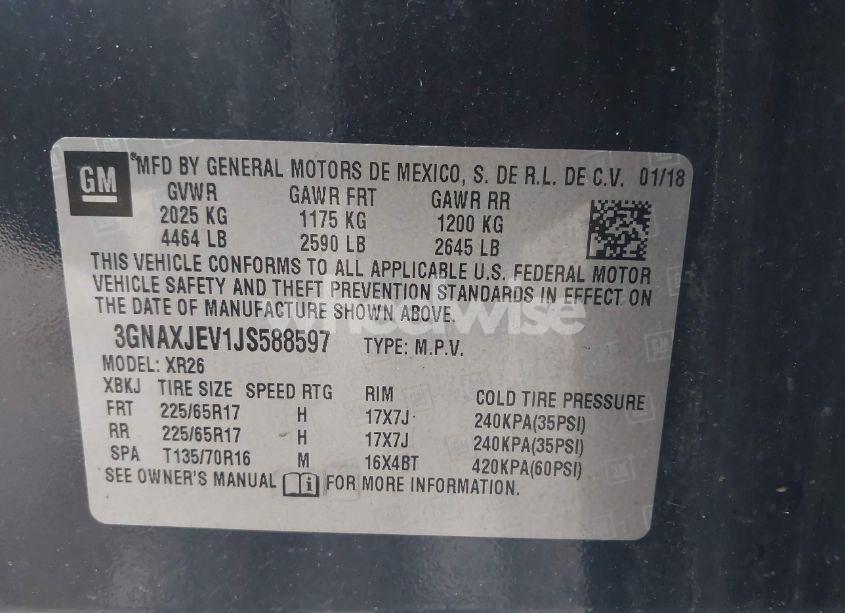 Photo 9 of 2018 Chevrolet Equinox LT (VIN 3GNAXJEV1JS588597)