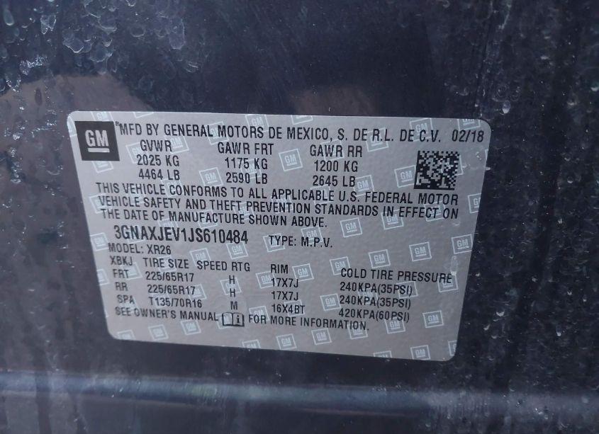 Photo 9 of 2018 Chevrolet Equinox LT (VIN 3GNAXJEV1JS610484)