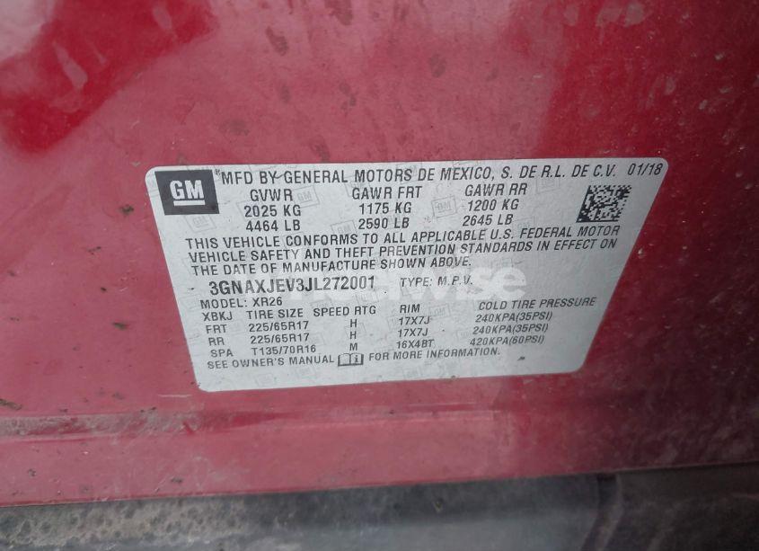 Photo 9 of 2018 Chevrolet Equinox LT (VIN 3GNAXJEV3JL272001)