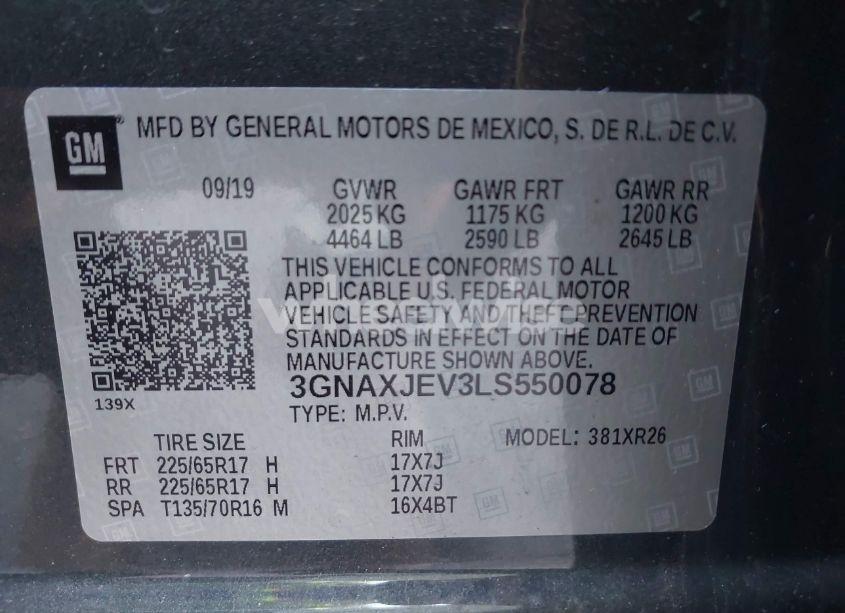 Photo 9 of 2020 Chevrolet Equinox FWD 2FL (VIN 3GNAXJEV3LS550078)