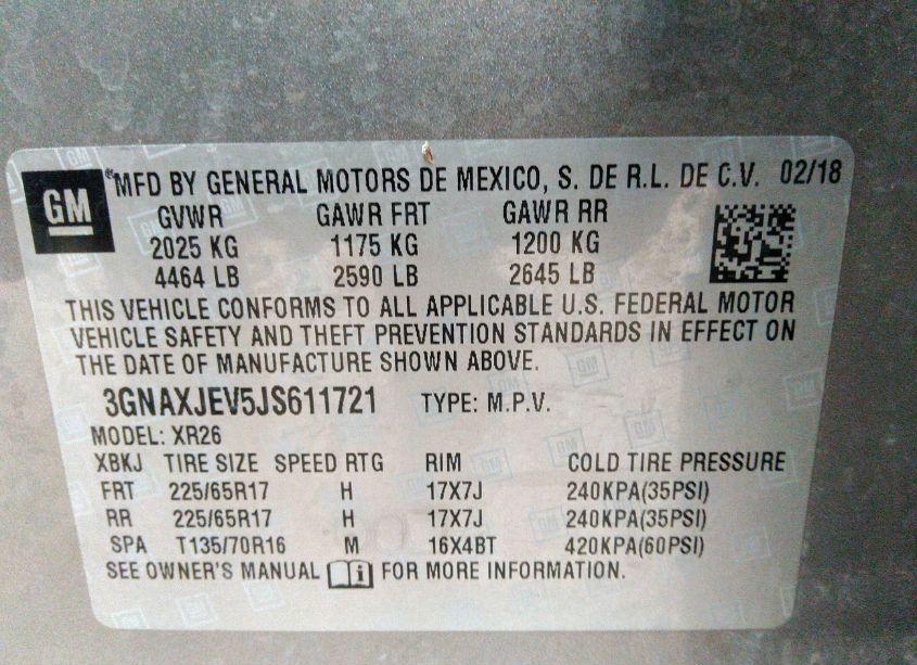 Photo 9 of 2018 Chevrolet Equinox LT (VIN 3GNAXJEV5JS611721)