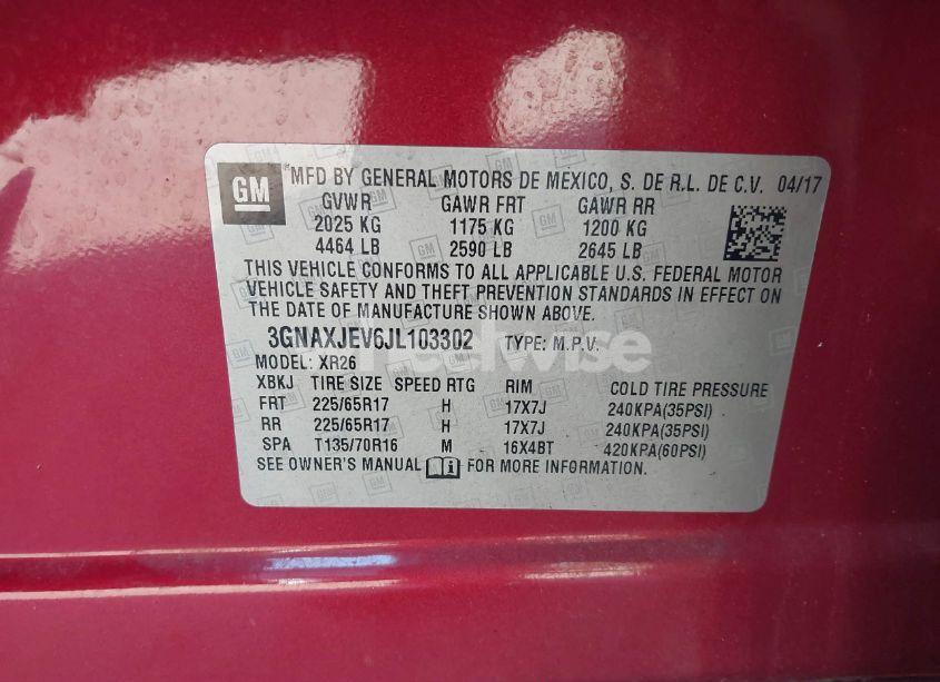 Photo 9 of 2018 Chevrolet Equinox LT (VIN 3GNAXJEV6JL103302)