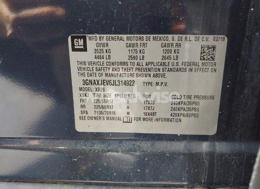 Photo 9 of 2018 Chevrolet Equinox LT (VIN 3GNAXJEV6JL314922)