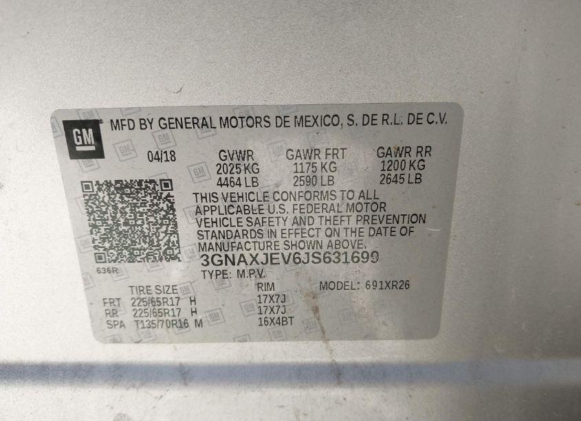 Photo 9 of 2018 Chevrolet Equinox LT (VIN 3GNAXJEV6JS631699)