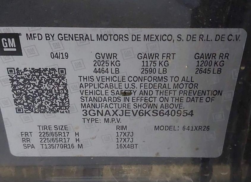 Photo 9 of 2019 Chevrolet Equinox LT (VIN 3GNAXJEV6KS640954)