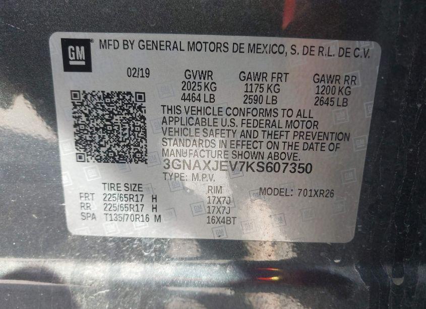 Photo 9 of 2019 Chevrolet Equinox LT (VIN 3GNAXJEV7KS607350)