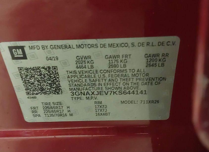 Photo 9 of 2019 Chevrolet Equinox LT (VIN 3GNAXJEV7KS644141)