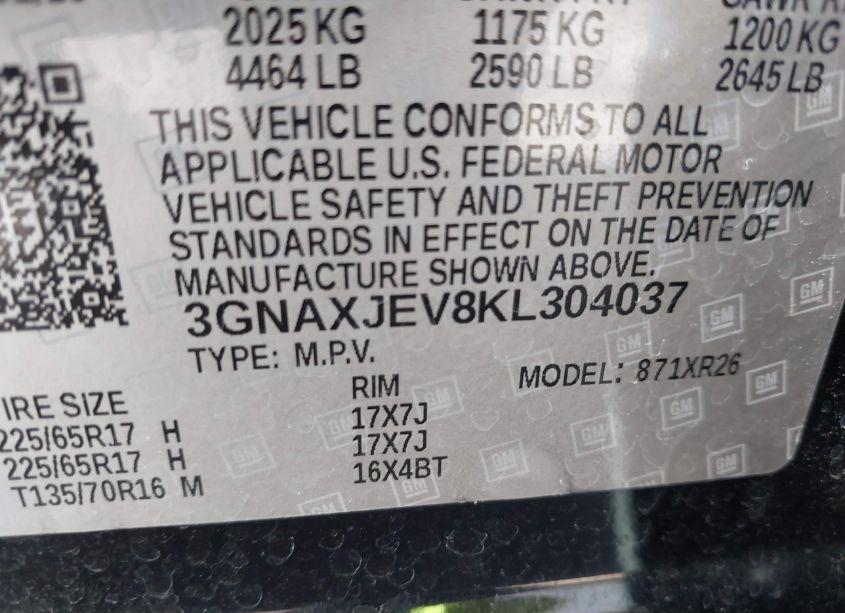 Photo 9 of 2019 Chevrolet Equinox LT (VIN 3GNAXJEV8KL304037)