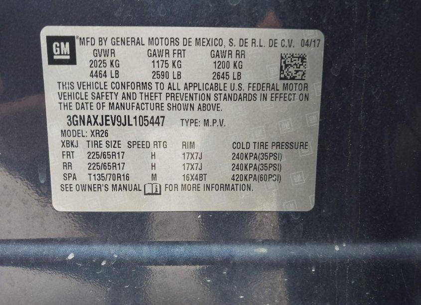 Photo 9 of 2018 Chevrolet Equinox LT (VIN 3GNAXJEV9JL105447)