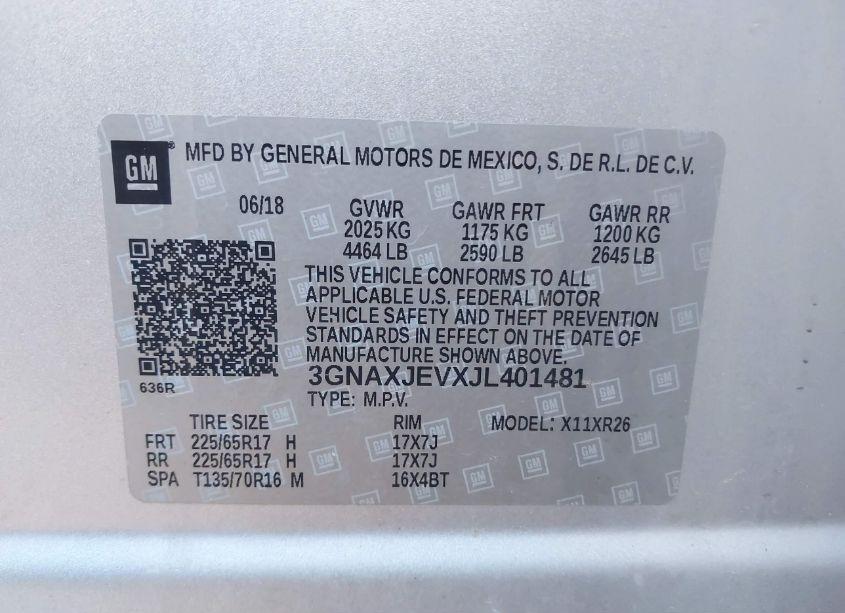 Photo 9 of 2018 Chevrolet Equinox LT (VIN 3GNAXJEVXJL401481)