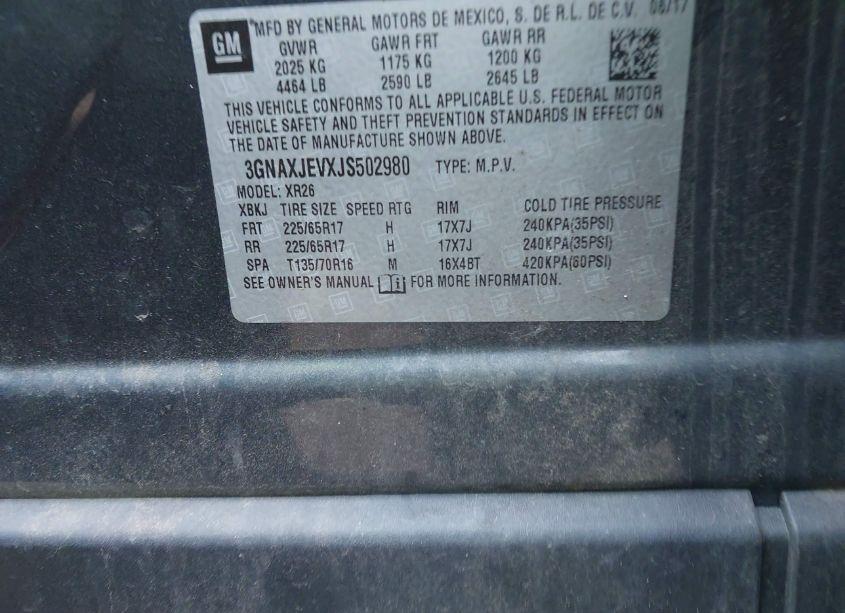 Photo 9 of 2018 Chevrolet Equinox LT (VIN 3GNAXJEVXJS502980)