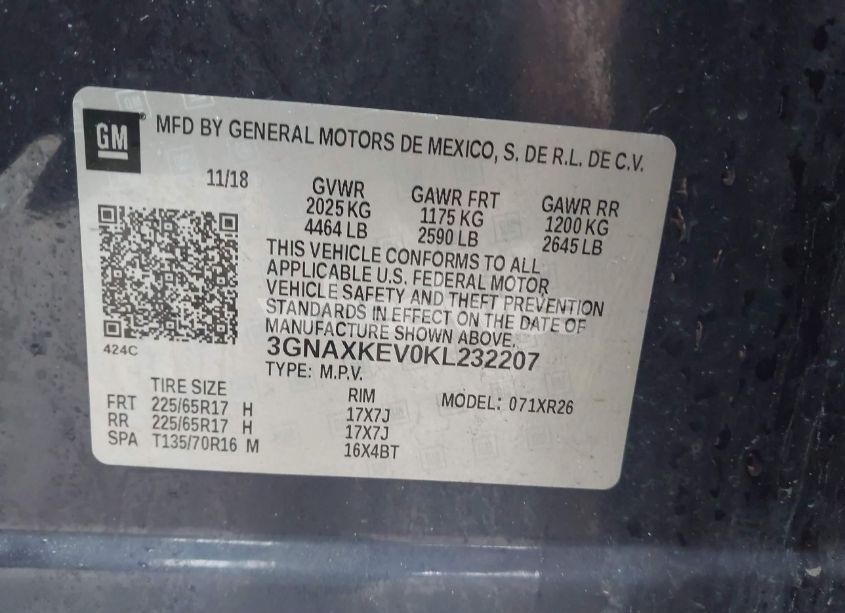 Photo 9 of 2019 Chevrolet Equinox LT (VIN 3GNAXKEV0KL232207)