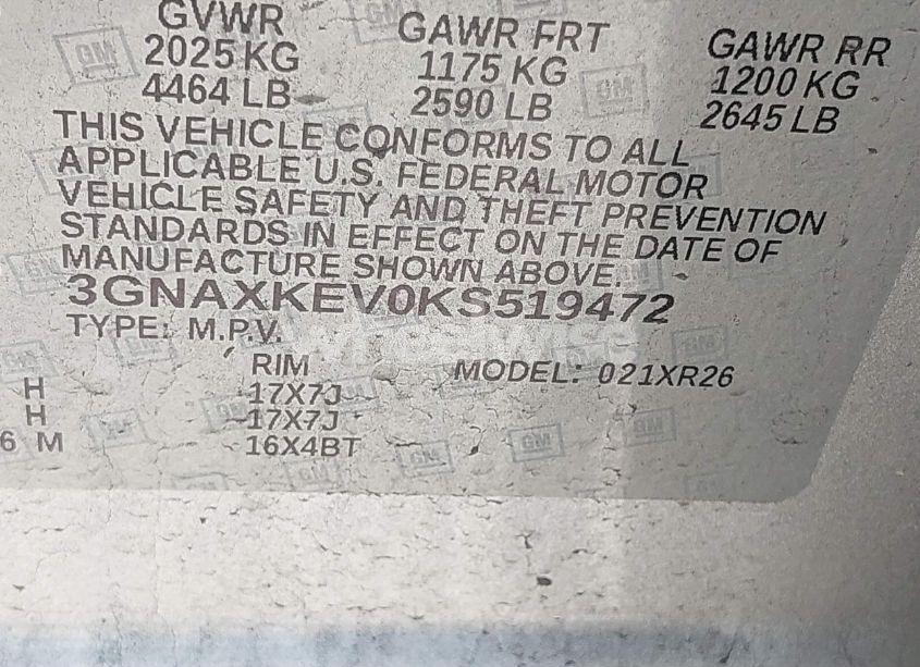 Photo 9 of 2019 Chevrolet Equinox LT (VIN 3GNAXKEV0KS519472)