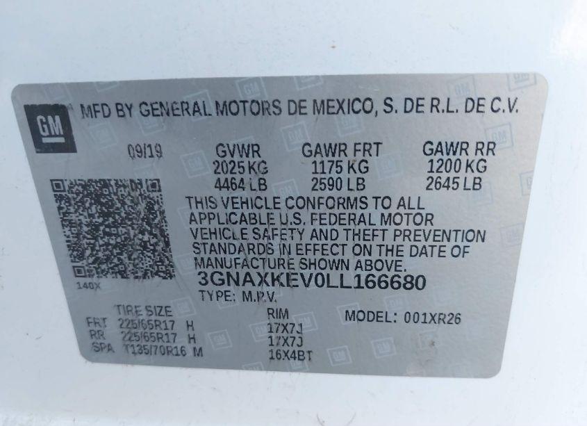 Photo 9 of 2020 Chevrolet Equinox FWD LT 1.5L TURBO (VIN 3GNAXKEV0LL166680)