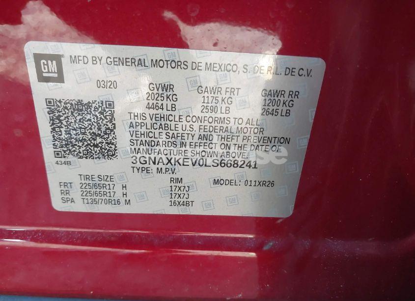 Photo 9 of 2020 Chevrolet Equinox FWD LT 1.5L TURBO (VIN 3GNAXKEV0LS668241)