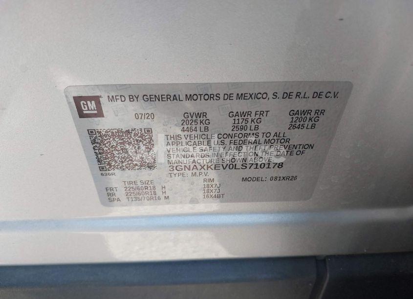 Photo 9 of 2020 Chevrolet Equinox FWD LT 1.5L TURBO (VIN 3GNAXKEV0LS710178)