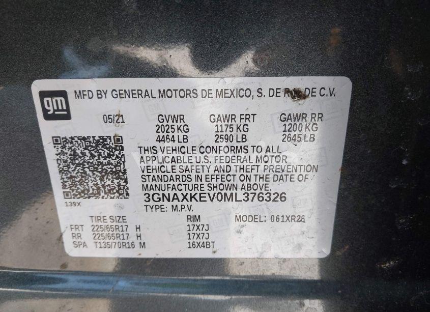 Photo 9 of 2021 Chevrolet Equinox FWD LT (VIN 3GNAXKEV0ML376326)