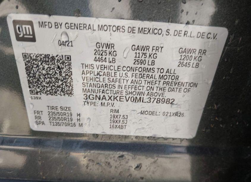 Photo 9 of 2021 Chevrolet Equinox FWD LT (VIN 3GNAXKEV0ML378982)