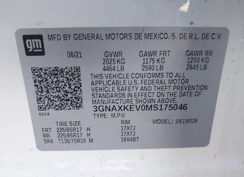 Photo 9 of 2021 Chevrolet Equinox FWD LT (VIN 3GNAXKEV0MS175046)