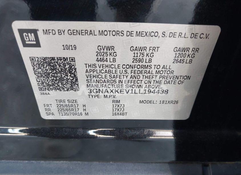 Photo 9 of 2020 Chevrolet Equinox FWD LT 1.5L TURBO (VIN 3GNAXKEV1LL194438)