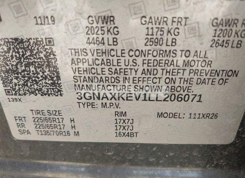 Photo 9 of 2020 Chevrolet Equinox FWD LT 1.5L TURBO (VIN 3GNAXKEV1LL206071)