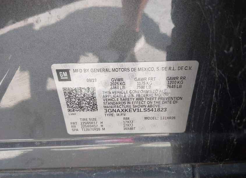 Photo 9 of 2020 Chevrolet Equinox FWD LT 1.5L TURBO (VIN 3GNAXKEV1LS541823)