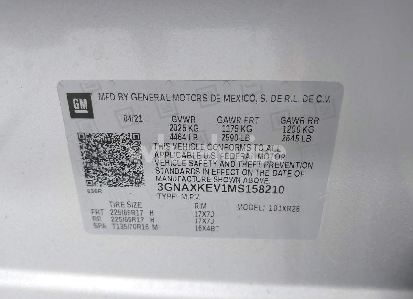 Photo 9 of 2021 Chevrolet Equinox FWD LT (VIN 3GNAXKEV1MS158210)