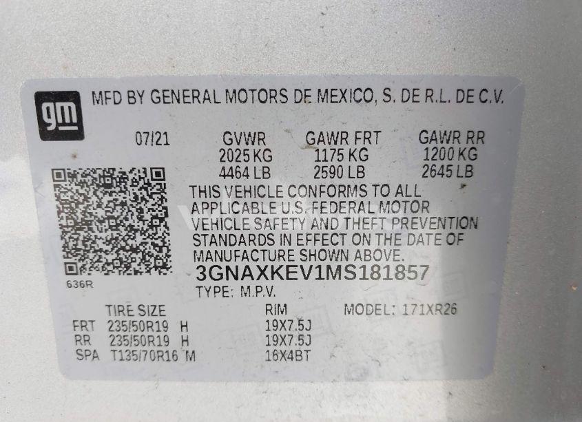 Photo 9 of 2021 Chevrolet Equinox FWD LT (VIN 3GNAXKEV1MS181857)