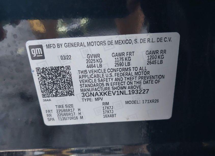 Photo 9 of 2022 Chevrolet Equinox FWD LT (VIN 3GNAXKEV1NL193227)