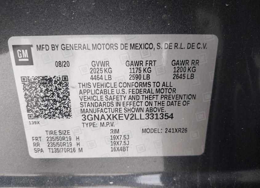 Photo 9 of 2020 Chevrolet Equinox FWD LT 1.5L TURBO (VIN 3GNAXKEV2LL331354)