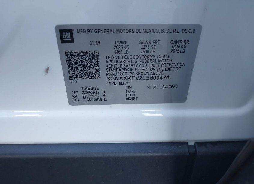 Photo 9 of 2020 Chevrolet Equinox FWD LT 1.5L TURBO (VIN 3GNAXKEV2LS600474)