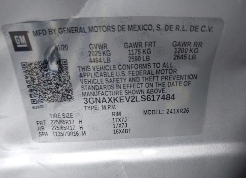 Photo 9 of 2020 Chevrolet Equinox FWD LT 1.5L TURBO (VIN 3GNAXKEV2LS617484)