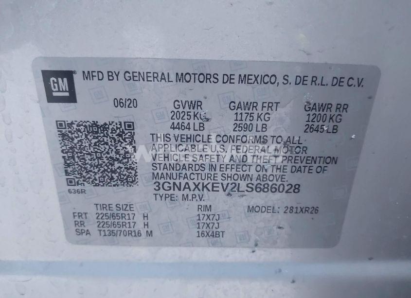 Photo 9 of 2020 Chevrolet Equinox FWD LT 1.5L TURBO (VIN 3GNAXKEV2LS686028)