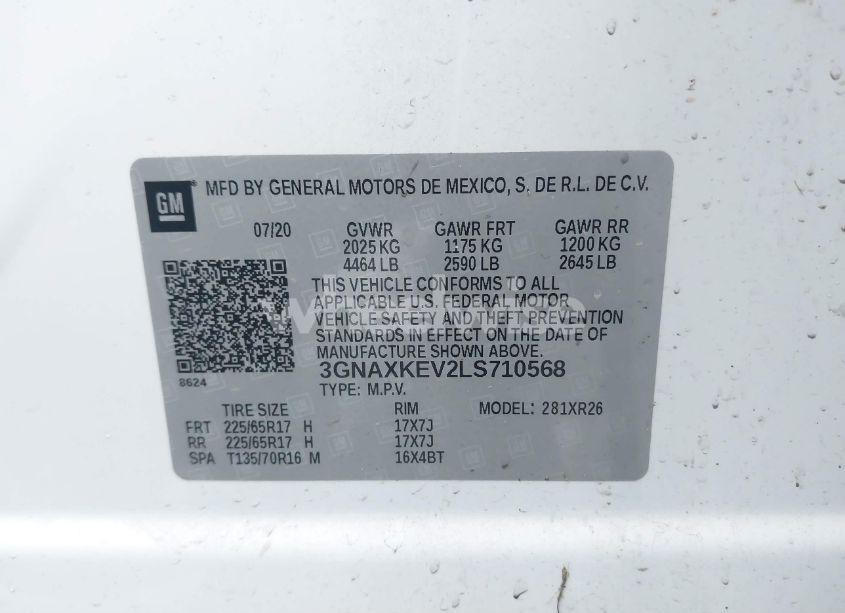 Photo 9 of 2020 Chevrolet Equinox FWD LT 1.5L TURBO (VIN 3GNAXKEV2LS710568)