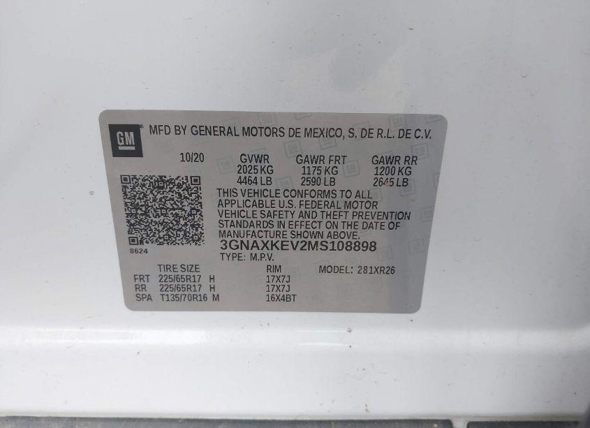 Photo 9 of 2021 Chevrolet Equinox FWD LT (VIN 3GNAXKEV2MS108898)