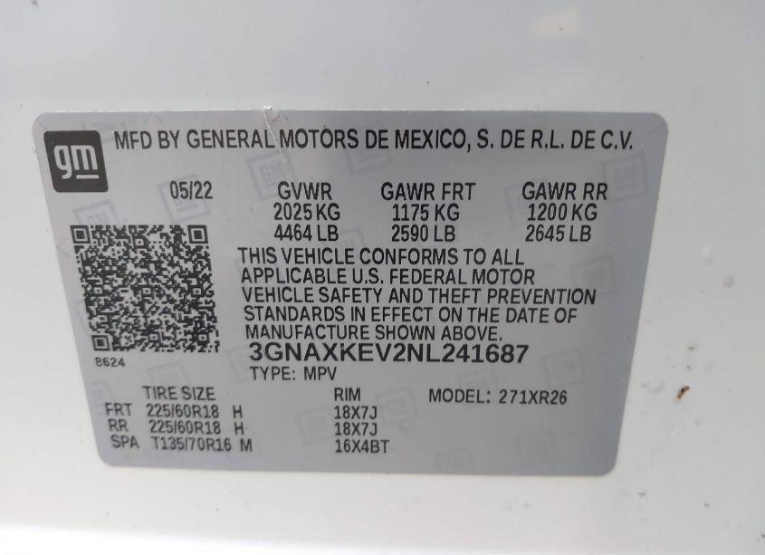 Photo 9 of 2022 Chevrolet Equinox FWD LT (VIN 3GNAXKEV2NL241687)