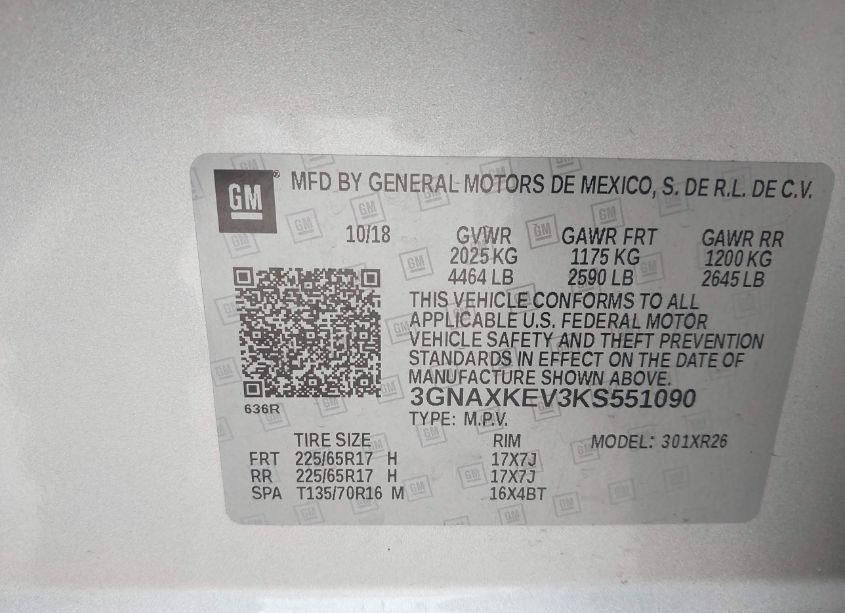 Photo 9 of 2019 Chevrolet Equinox LT (VIN 3GNAXKEV3KS551090)