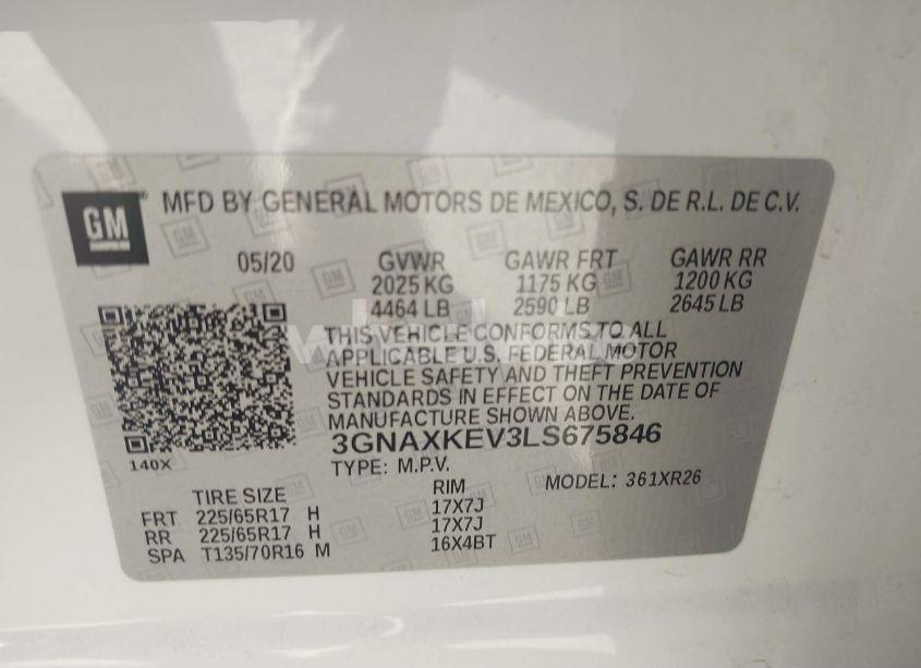 Photo 9 of 2020 Chevrolet Equinox FWD LT 1.5L TURBO (VIN 3GNAXKEV3LS675846)