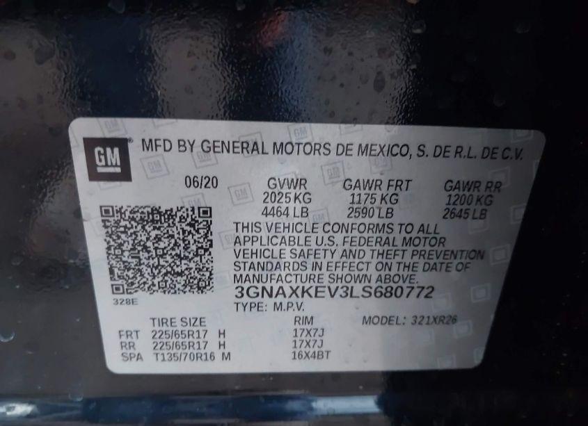 Photo 9 of 2020 Chevrolet Equinox FWD LT 1.5L TURBO (VIN 3GNAXKEV3LS680772)