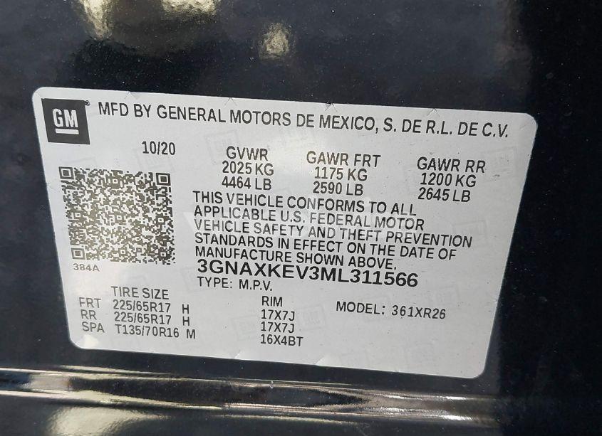 Photo 9 of 2021 Chevrolet Equinox FWD LT (VIN 3GNAXKEV3ML311566)