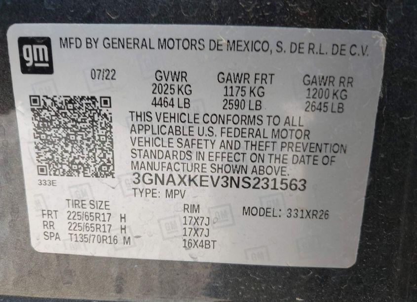 Photo 9 of 2022 Chevrolet Equinox FWD LT (VIN 3GNAXKEV3NS231563)