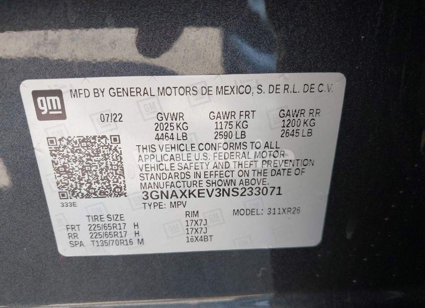 Photo 9 of 2022 Chevrolet Equinox FWD LT (VIN 3GNAXKEV3NS233071)