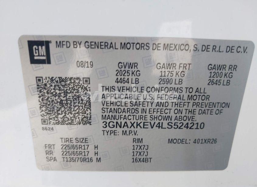 Photo 9 of 2020 Chevrolet Equinox FWD LT 1.5L TURBO (VIN 3GNAXKEV4LS524210)