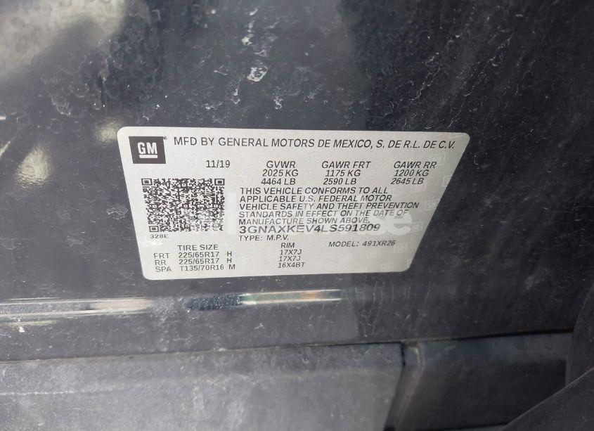 Photo 9 of 2020 Chevrolet Equinox FWD LT 1.5L TURBO (VIN 3GNAXKEV4LS591809)